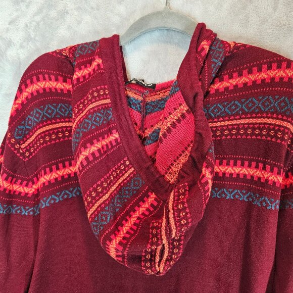 Carbon Womens Medium Hooded Sweater Red & Blue Stripes Knit Design - Picture 9 of 11